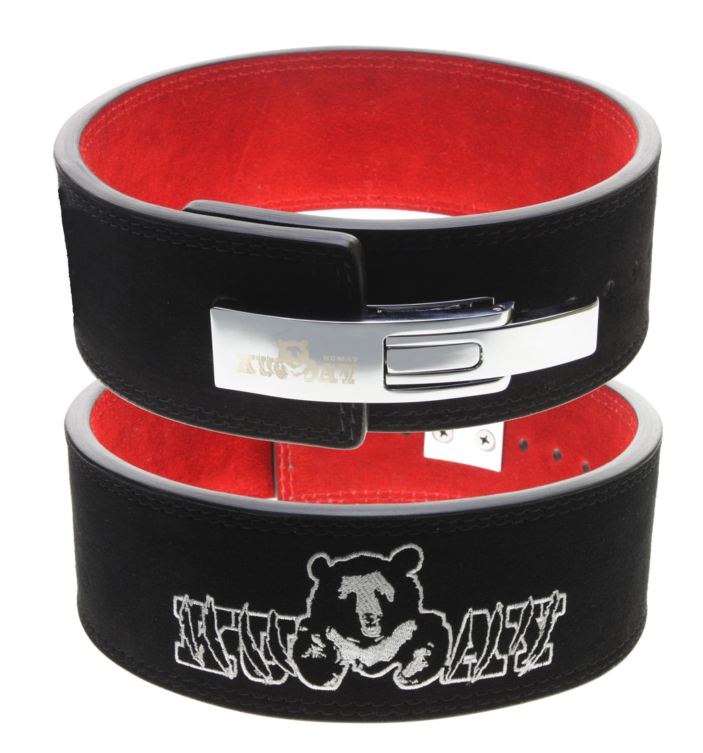 KUMAY 13mm Leather Lever Belt Zinc Alloy Buckle Black Red