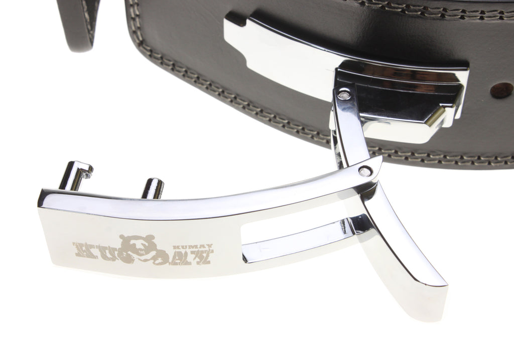 KUMAY 12mm Top-Grain Leather Lever Belt with Zinc Alloy Buckle