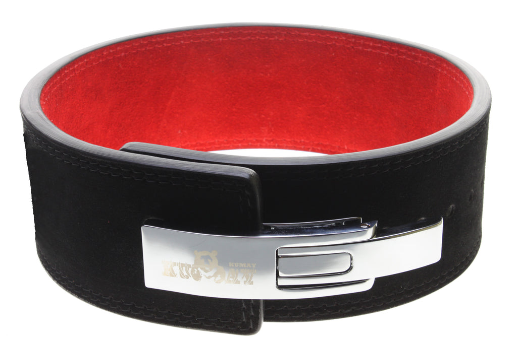 KUMAY 13mm Leather Lever Belt Zinc Alloy Buckle Black Red