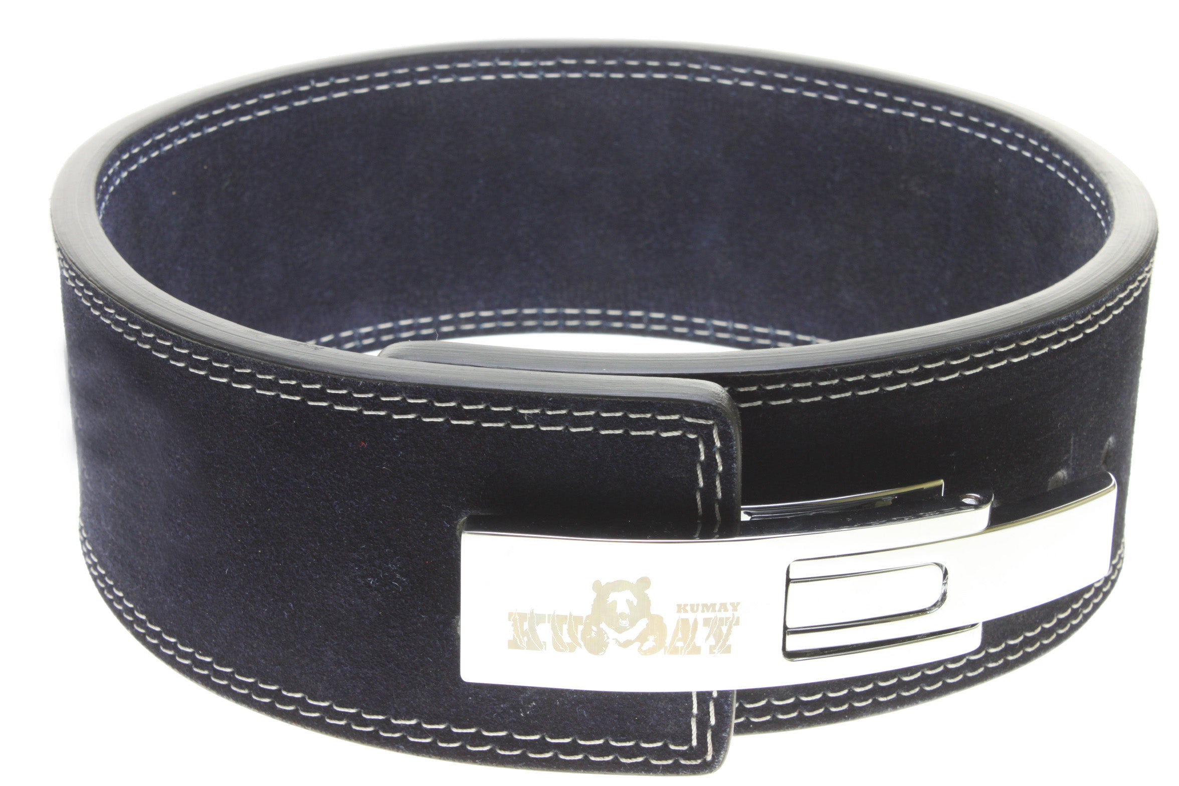 KUMAY 13mm Leather Lever Belt Zinc Alloy Buckle Navy Blue